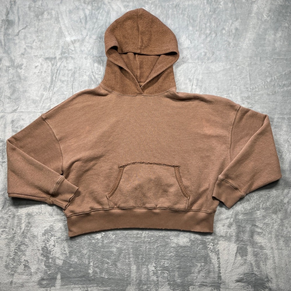American Eagle Outfitters Brown Textured Cropped Hoodie Sweatshirt Women's S